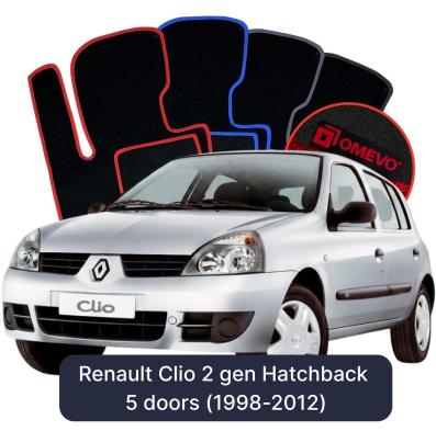 Velours-Autofußmatten OMEVO für Renault Clio 2 gen Kompakt 5 Türer (1998-2012)