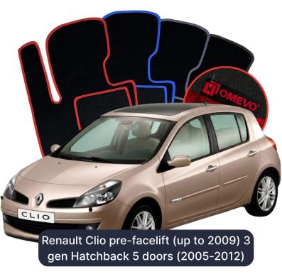Velours-Autofußmatten OMEVO für Renault Clio Vor-Facelift-Modell (bis 2009) 3 gen Kompakt 5 Türer (2005-2012)