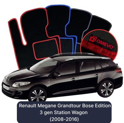 Velours-Autofußmatten OMEVO für Renault Megane Grandtour Bose Edition 3 gen Kombi (2008-2016)