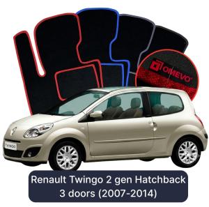OMEVO Velours-Autofußmatten für Renault Twingo 2 gen Kompakt 3 Türer (2007-2014)