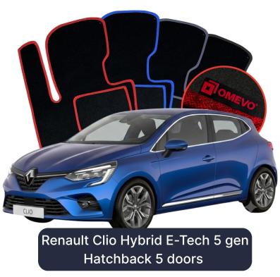 Velours-Autofußmatten OMEVO für Renault Clio Hybrid E-Tech 5 gen Kompakt 5 Türer (2019-2024)