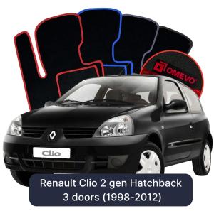 OMEVO Velours-Autofußmatten für Renault Clio 2 gen Hatchback 3 Türen (1998-2012)