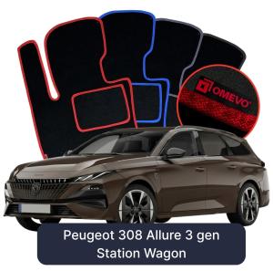 OMEVO Velours-Autofußmatten für Peugeot 308 Allure 3 gen Kombi (2021-2026)