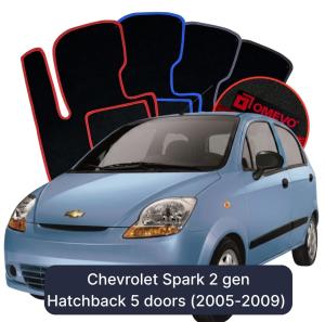 OMEVO Velours-Autofußmatten für Chevrolet Spark 2 gen Hatchback 5 Türen (2005-2009)