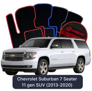 OMEVO Velours-Autofußmatten für Chevrolet Suburban 7-Sitzer 11 gen SUV (2013-2020)