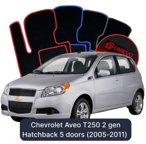 OMEVO Velours-Autofußmatten für Chevrolet Aveo T250 2 gen Kompakt 5 Türer (2005-2011)