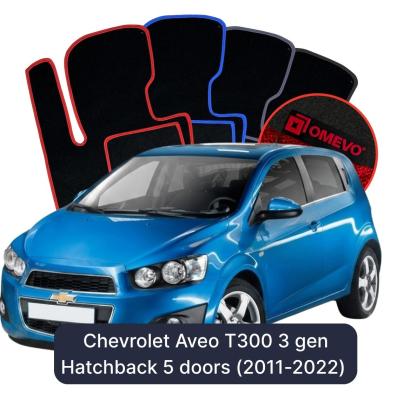 Velours-Autofußmatten OMEVO für Chevrolet Aveo T300 3 gen Kompakt 5 Türer (2011-2022)