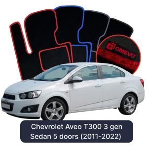 OMEVO Velours-Autofußmatten für Chevrolet Aveo T300 3 gen Limousine 5 Türer (2011-2022)