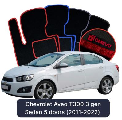 Velours-Autofußmatten OMEVO für Chevrolet Aveo T300 3 gen Limousine 5 Türer (2011-2022)