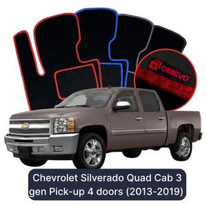 OMEVO Velours-Autofußmatten für Chevrolet Silverado Quad Cab 3. Generation Pick-up 4 Türen (2013-2019)