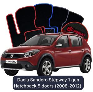 OMEVO Velours-Autofußmatten für Dacia Sandero Stepway 1 gen Kompakt 5 Türer (2008-2012)