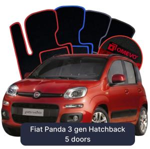OMEVO Velours-Autofußmatten für Fiat Panda 3 gen Kompakt 5 Türer (2011-2025)