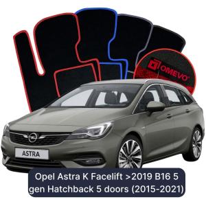 OMEVO Velours-Autofußmatten für Opel Astra K Facelift >2019 B16 5 gen Kompakt 5 Türer (2015-2021)