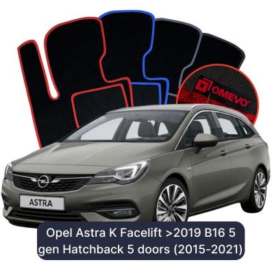 Velours-Autofußmatten OMEVO für Opel Astra K Facelift >2019 B16 5 gen Kompakt 5 Türer (2015-2021)
