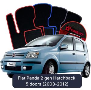 OMEVO Velours-Autofußmatten für Fiat Panda 2 gen Kompakt 5 Türer (2003-2012)