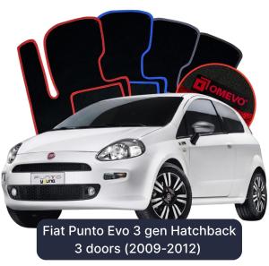 OMEVO Velours-Autofußmatten für Fiat Punto Evo 3 gen Kompakt 3 Türer (2009-2012)