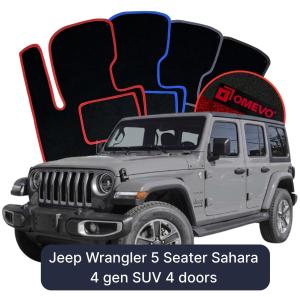 OMEVO Velours-Autofußmatten für Jeep Wrangler 5-Sitzer Sahara 4 gen SUV 4 Türer (2017-2025)