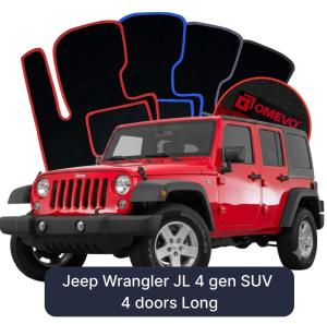 OMEVO Velours-Autofußmatten für Jeep Wrangler JL 4 gen SUV 4 Türer Langversion (2017-2025)