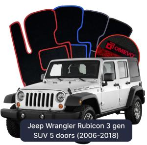 OMEVO Velours-Autofußmatten für Jeep Wrangler Rubicon 3 gen SUV 5 Türer (2006-2018)