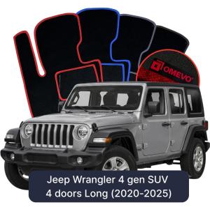 OMEVO Velours-Autofußmatten für Jeep Wrangler 4 gen SUV 4 Türen Langversion (2020-2025)