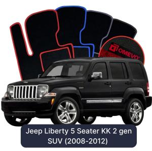 OMEVO Velours-Autofußmatten für Jeep Liberty 5-Sitzer KK 2 gen SUV (2008-2012)