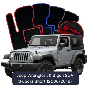 OMEVO Velours-Autofußmatten für Jeep Wrangler JK 3 gen SUV 3 Türer Kurzversion (2006-2018)
