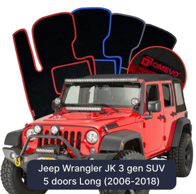Velours-Autofußmatten OMEVO für Jeep Wrangler JK 3 gen SUV 5 Türer Langversion (2006-2018)