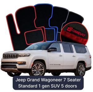 OMEVO Velours-Autofußmatten für Jeep Grand Wagoneer 7-Sitzer Standard 1. Gen SUV 5-Türer (2021-2025)