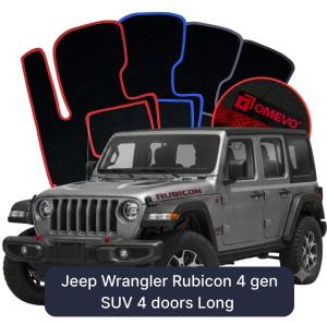 OMEVO Velours-Autofußmatten für Jeep Wrangler Rubicon 4 gen SUV 4 Türer (2020-2025)