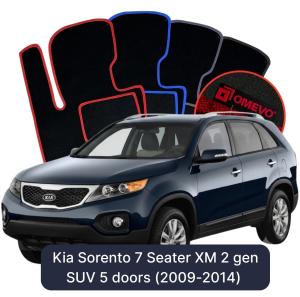 OMEVO Velours-Autofußmatten für Kia Sorento 7-Sitzer XM 2 gen SUV 5 Türer (2009-2014)