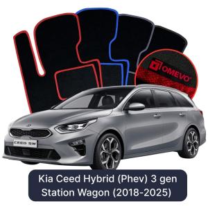 OMEVO Velours-Autofußmatten für Kia Ceed Hybrid (PHEV) 3 gen Kombi (2018-2025)