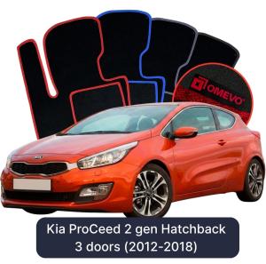 OMEVO Velours-Autofußmatten für Kia ProCeed 2 gen Kompakt 3 Türer (2012-2018)