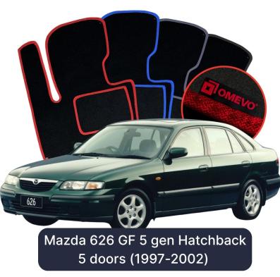 Velours-Autofußmatten OMEVO für Mazda 626 GF 5 gen Kompakt 5 Türer (1997-2002)