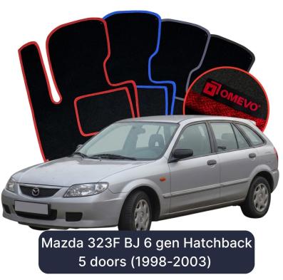 Velours-Autofußmatten OMEVO für Mazda 323F BJ 6 gen Kompakt 5 Türer (1998-2003)