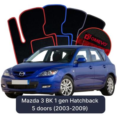 Velours-Autofußmatten OMEVO für Mazda 3 BK 1 gen Kompakt 5 Türer (2003-2009)