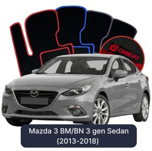 OMEVO Velours-Autofußmatten für Mazda 3 BM/BN 3 gen Limousine (2013-2018)