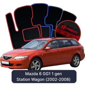 OMEVO Velours-Autofußmatten für Mazda 6 GG1 1 gen Kombi (2002-2008)