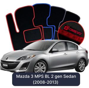 OMEVO Velours-Autofußmatten für Mazda 3 MPS BL 2 gen Limousine (2008-2013)