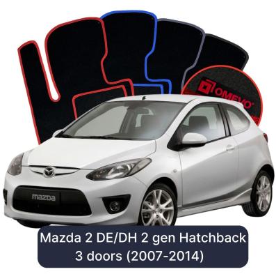 Velours-Autofußmatten OMEVO für Mazda 2 DE/DH 2 gen Hatchback 3 Türen (2007-2014)