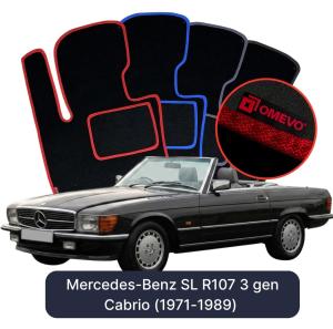 OMEVO Velours-Autofußmatten für Mercedes-Benz SL R107 3 gen Cabrio (1971-1989)