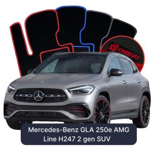 OMEVO Velours-Autofußmatten für Mercedes-Benz GLA 250e AMG Line H247 2 gen SUV (2020-2025)