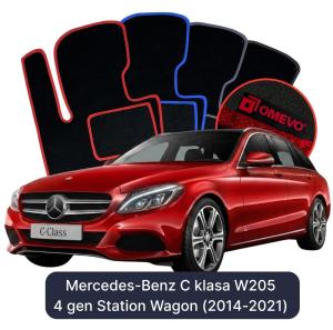 OMEVO Velours-Autofußmatten für Mercedes-Benz C-Klasse W205 4 gen Kombi (2014-2021)