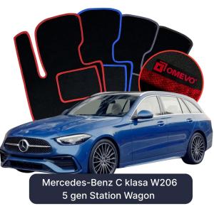 OMEVO Velours-Autofußmatten für Mercedes-Benz C-Klasse W206 5 gen Kombi (2021-2025)