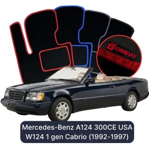 OMEVO Velours-Autofußmatten für Mercedes-Benz A124 300CE USA W124 1 gen Cabrio (1992-1997)