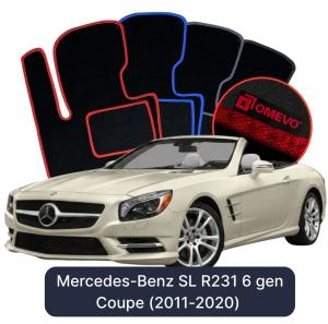 OMEVO Velours-Autofußmatten für Mercedes-Benz SL R231 6 gen Coupe (2011-2020)