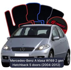 OMEVO Velours-Autofußmatten für Mercedes-Benz A-Klasse W169 2 gen Kompakt 5 Türer (2004-2012)