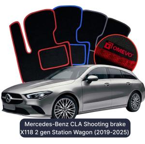 OMEVO Velours-Autofußmatten für Mercedes-Benz CLA Shooting brake X118 2 gen Kombi (2019-2024)