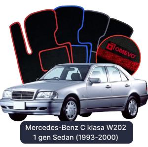 OMEVO Velours-Autofußmatten für Mercedes-Benz C-Klasse W202 1 gen Limousine (1993-2000)