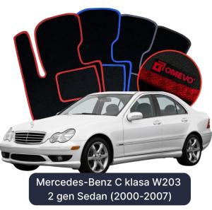 OMEVO Velours-Autofußmatten für Mercedes-Benz C-Klasse W203 2 gen Limousine (2000-2007)