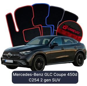 OMEVO Velours-Autofußmatten für Mercedes-Benz GLC Coupe 450d C254 2 gen SUV (2022-2025)